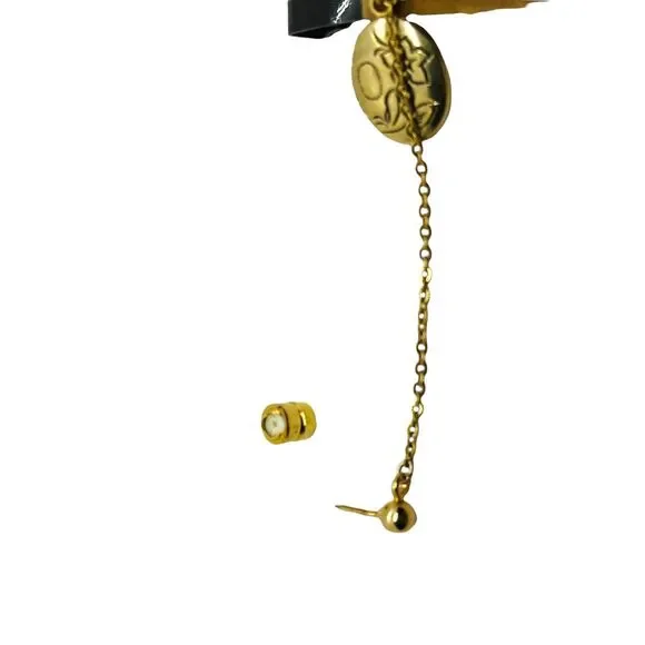 Chatelaine Locket Brooch Pin Vintage 1928 Womens Gold Tone Round Link Chain Mini - Picture 6 of 13